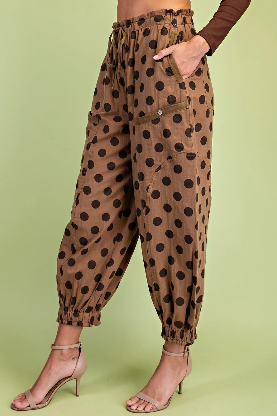 TE-2060 | Gigio Polka Dot Gathered Ankle Parachute Pants | Sizes S-L - Picture 4 of 5